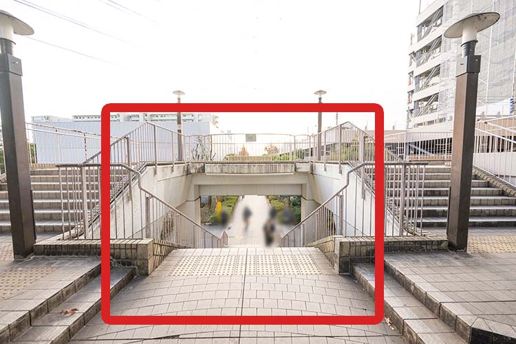 こちらの階段を下ってください。